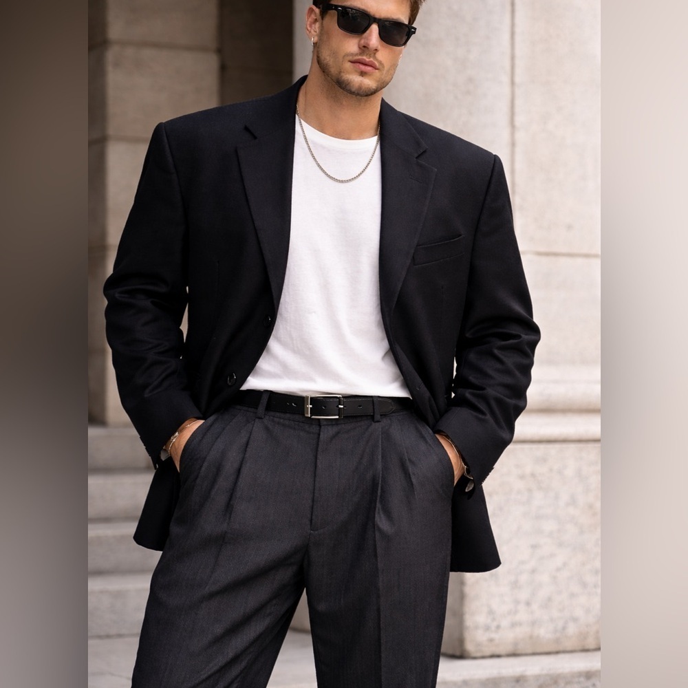 Jones New York Wool Blazer Men’s 46L Black 3 Button Classic Sport Coat Foley’s